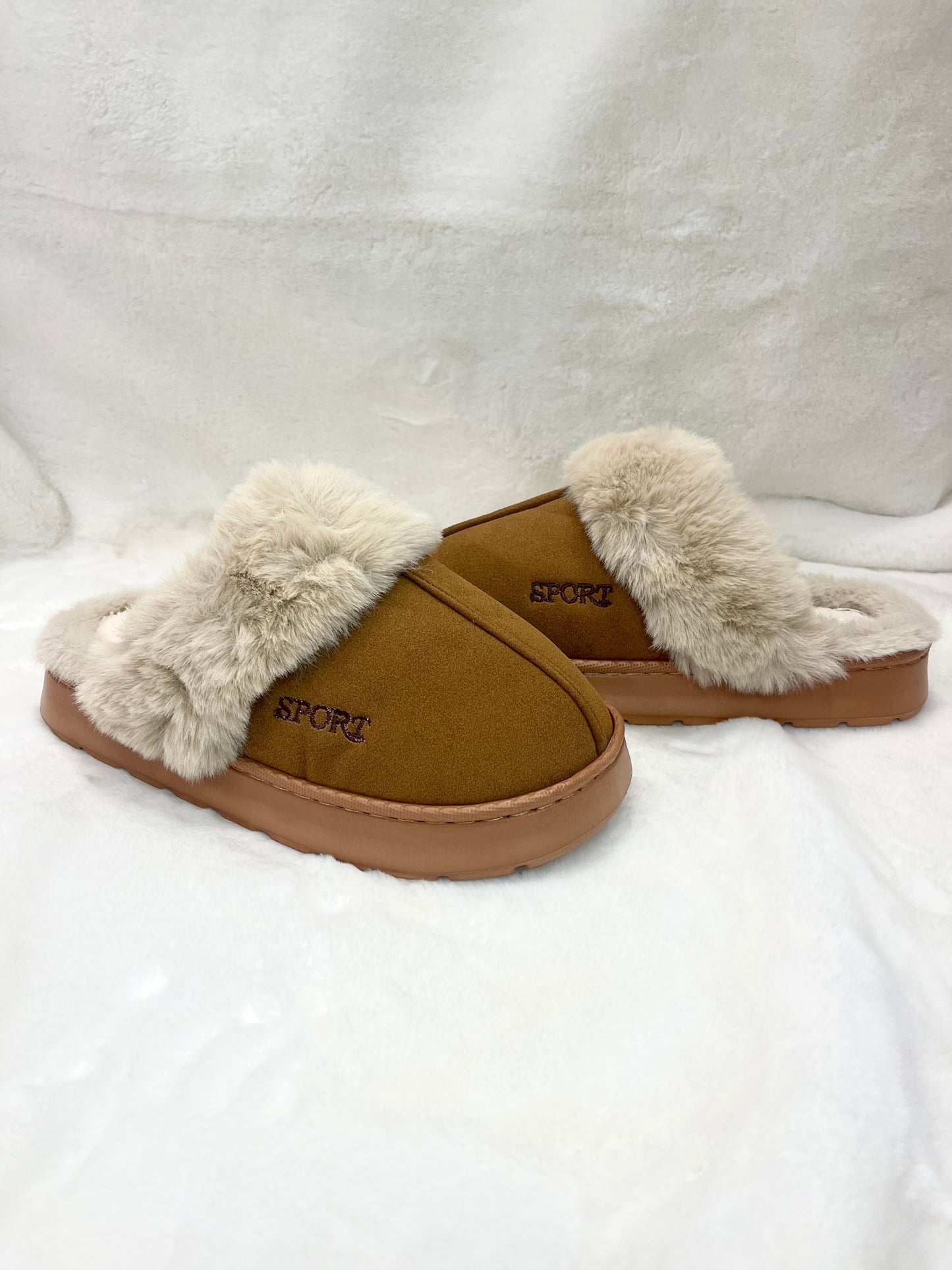 Brown women’s faux suede slippers