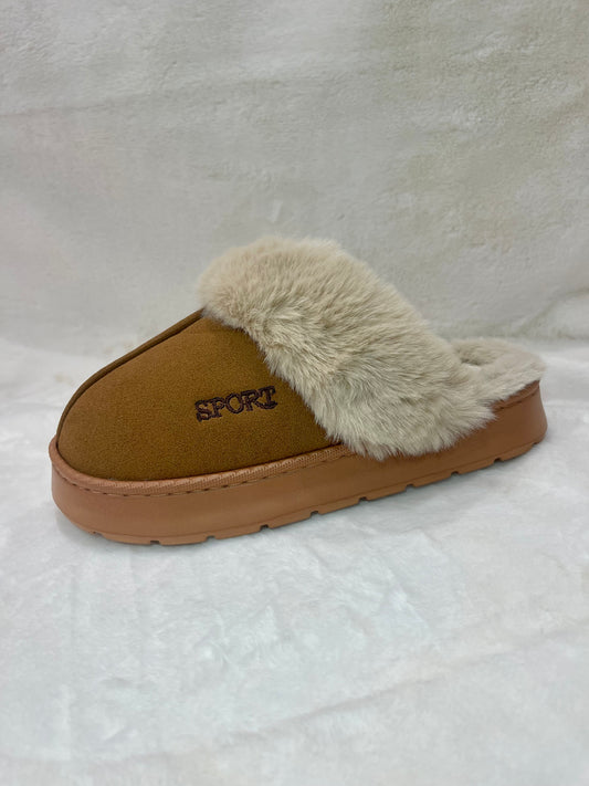 Brown women’s faux suede slippers