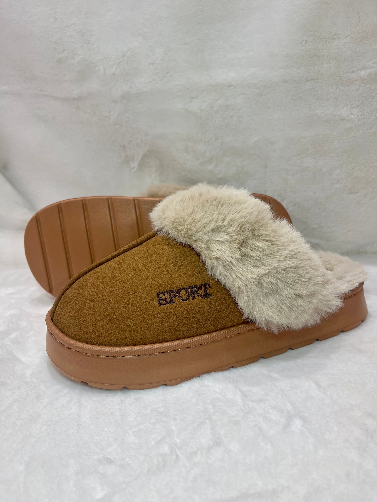 Brown women’s faux suede slippers