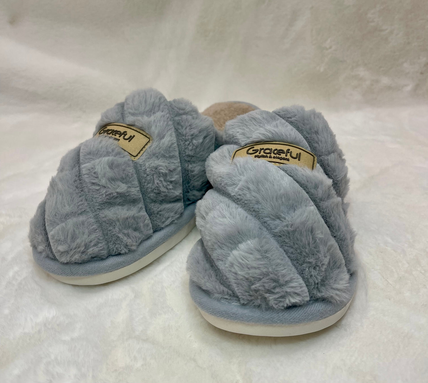 Grey cozy plaid slippers