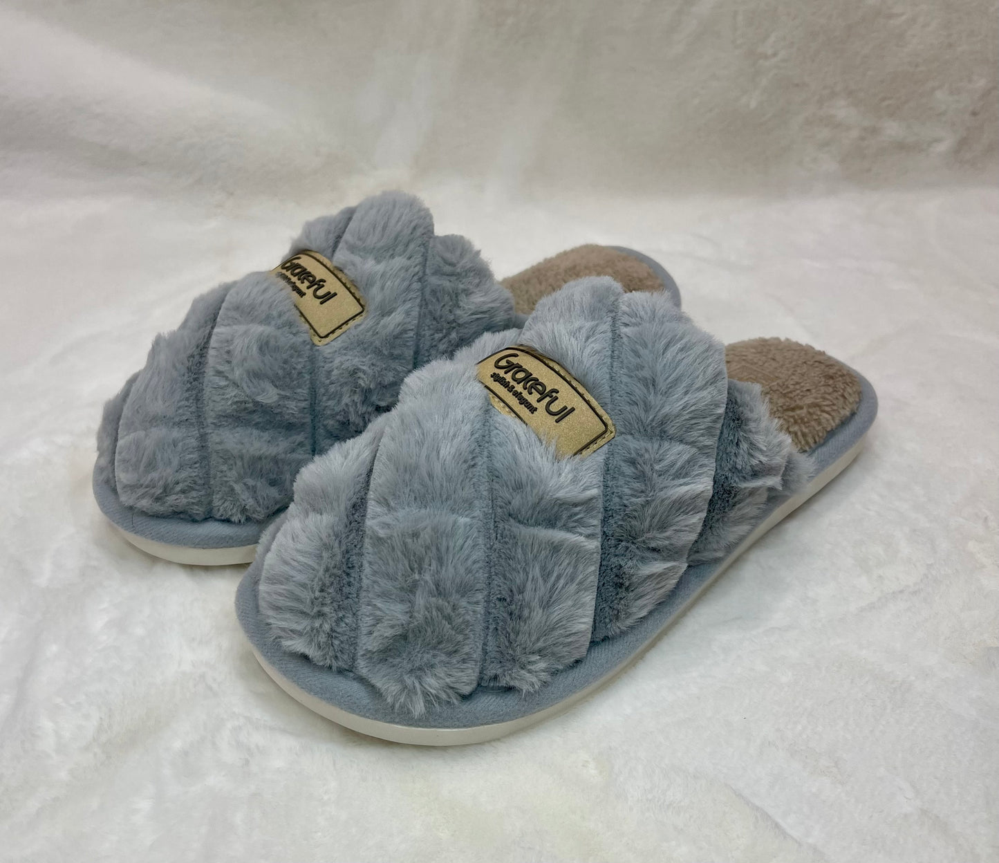 Grey cozy plaid slippers