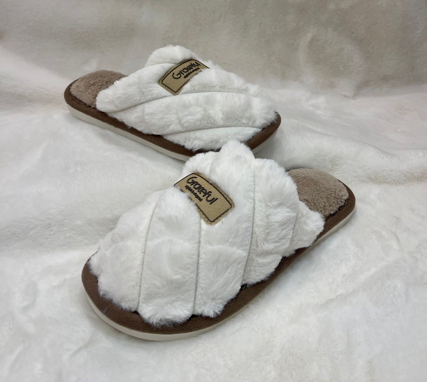 White cozy plaid slippers