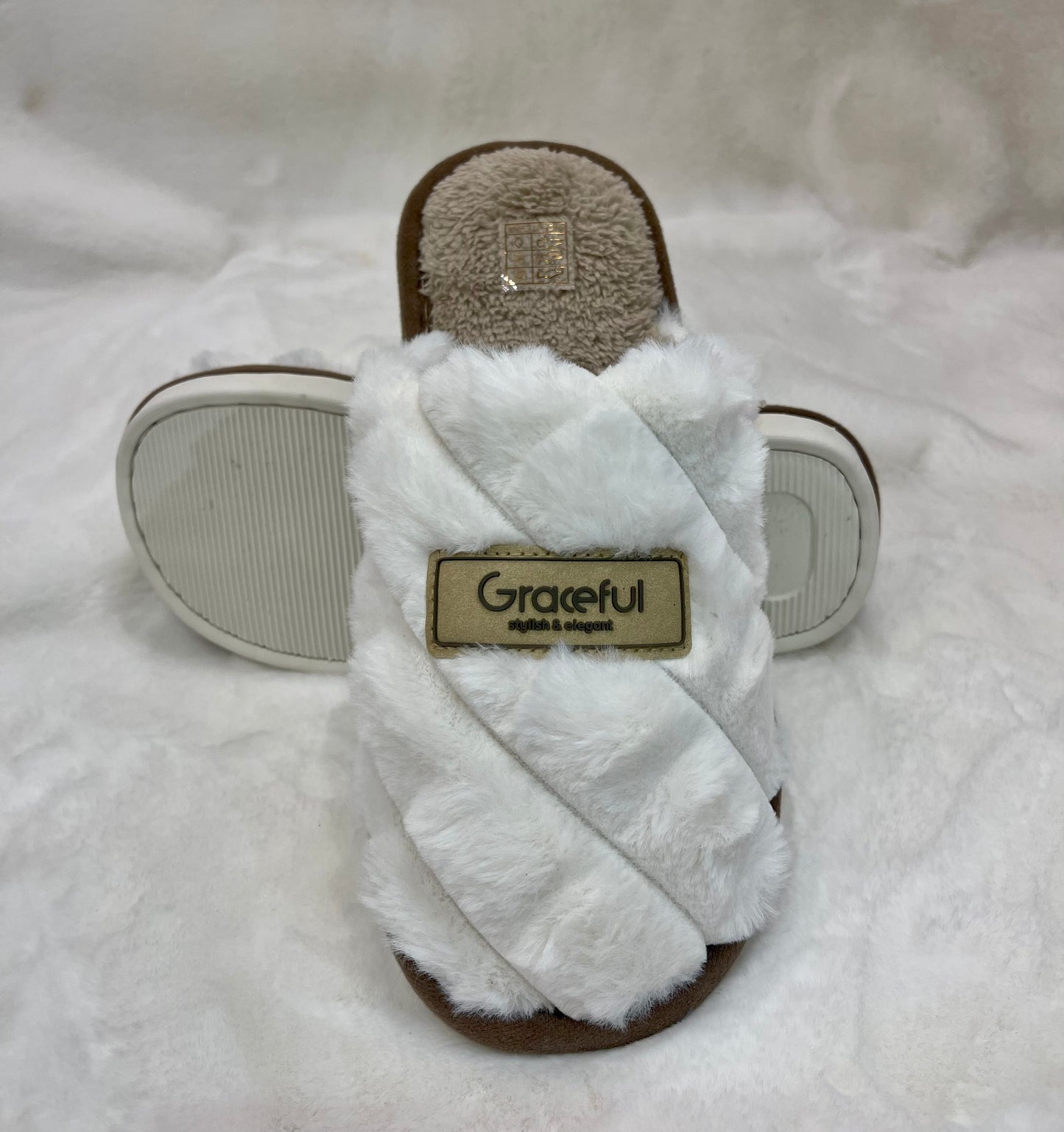 White cozy plaid slippers